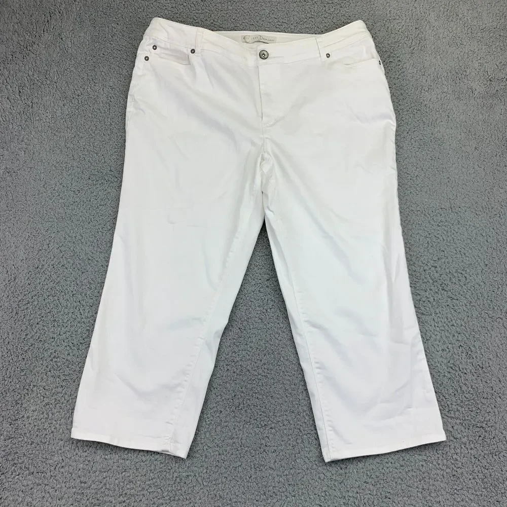 Contemporary Denim Pants Womens 16 White Capri‎ Mid-Rise Straight Leg Stretch
